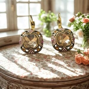 Elegant Gold and Pink Crystal Earrings NWOT